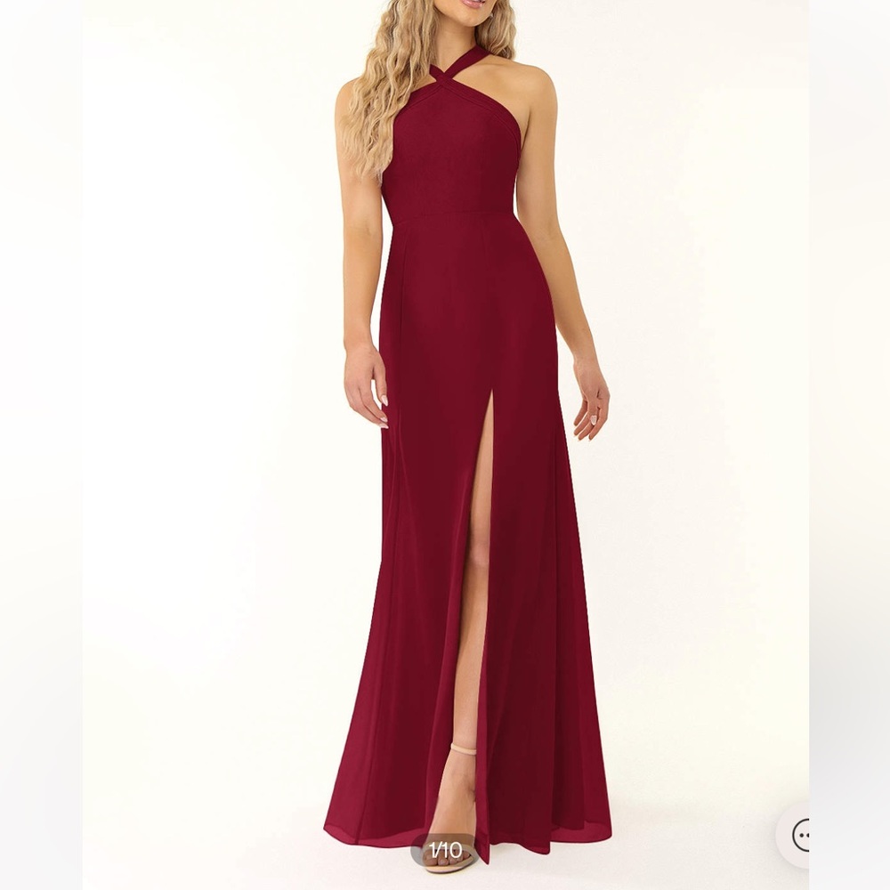 Azazie Rue Burgundy Flowy Halter Chiffon Dress Size A4 Bridesmaid/Wedding Guest